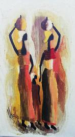 Videira, Afrikaanse vrouwen met kalebas. Olie/maroufle., Huis en Inrichting, Woonaccessoires | Schilderijen, Tekeningen en Foto's