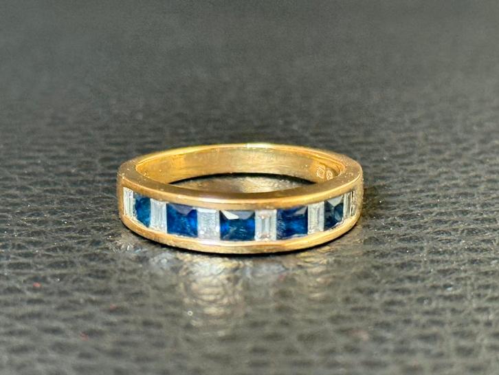 18 karaat gouden ring natuurlijke diamant en saffier 1.75ct!, Sieraden, Tassen en Uiterlijk, Ringen, Dame, 18 tot 19, Goud, Goud