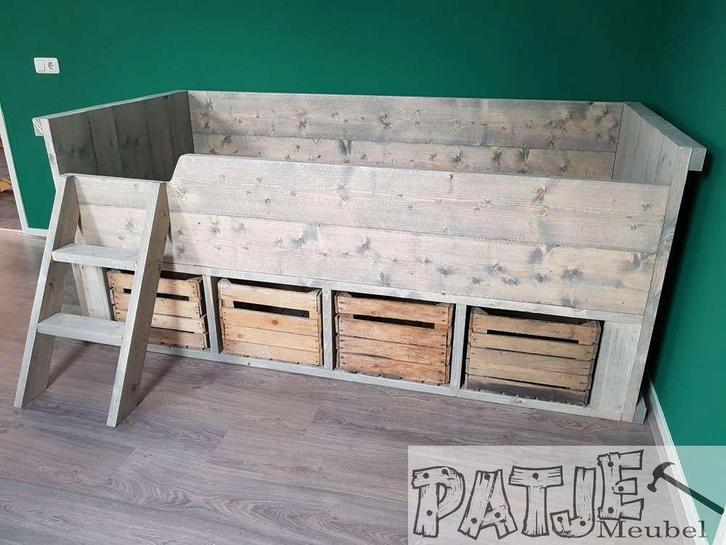 nieuw leuke stevige fruitkistbed steigerhout, Kinderen en Baby's, Kinderkamer | Bedden, Nieuw, 180 cm of meer, 85 tot 100 cm, Lattenbodem