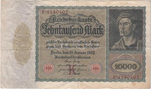 Duitsland bankbiljet 10.000 Mark 19.1.1922, Pick 70 gebruikt, Postzegels en Munten, Bankbiljetten | Europa | Niet-Eurobiljetten