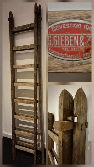 Oude Haagse houten schuifladder uitzetladder Gieben en Zonen beschikbaar voor biedingen
