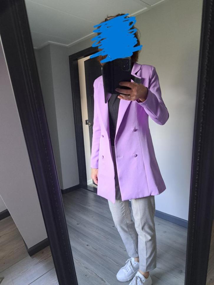 *Mooie lange blazer - jasje, lila double-breasted , maat S.*, Kleding | Dames, Jasjes, Kostuums en Pakken, Zo goed als nieuw, Jasje