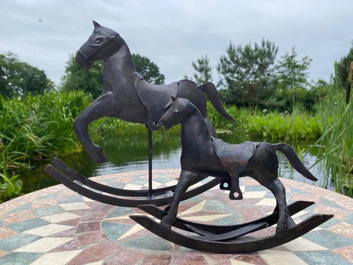 Antieke Metalen Schommelpaarden Set - Woondecoratie Nostalgi, Antiek en Kunst, Antiek | Woonaccessoires, Ophalen of Verzenden
