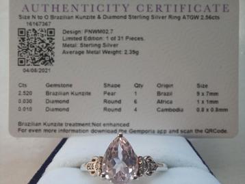 Zilveren Ring met Kunziet & Diamant beschikbaar voor biedingen