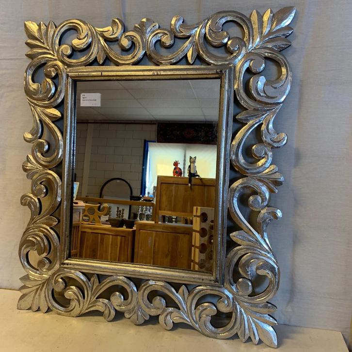 Barok spiegel - houten lijst - zilver - 90 x 80 cm-TTM Wonen, Huis en Inrichting, Woonaccessoires | Spiegels, Nieuw, 75 tot 100 cm