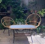 Vintage rotan set met 2 stoelen, Tuin en Terras, Tuinsets en Loungesets, Ophalen, Gebruikt, Rotan, 2 zitplaatsen