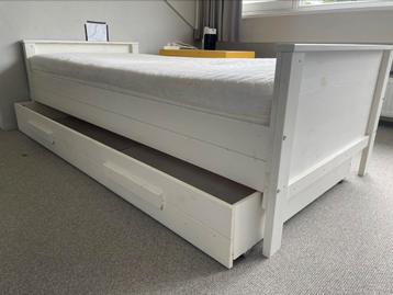 Woood dennis bed met lade wit 90-200 + lattenbodem