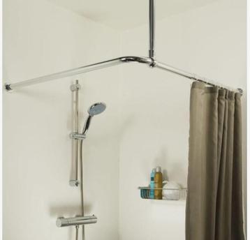 Nieuw! Set - Sealskin hoekstang douchegordijn + plafondsteun beschikbaar voor biedingen