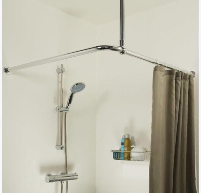 Nieuw! Set - Sealskin hoekstang douchegordijn + plafondsteun, Huis en Inrichting, Badkamer | Badtextiel en Accessoires, Nieuw