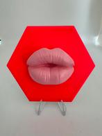Decoratietegeltje lippen 10x10cm fluo oranje/licht roze, Verzenden, Nieuw