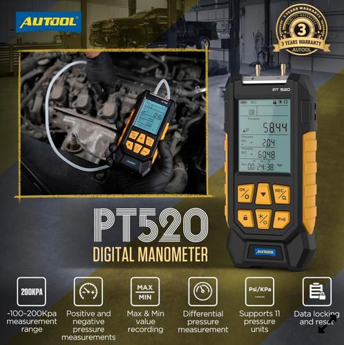 AUTOOL PT520 Digitale Manometer Differentiële Manometer, Auto diversen, Onderhoudsmiddelen, Ophalen of Verzenden