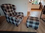Comfortabele geruite fauteuil met voetenbank t.e.a.b., Huis en Inrichting, Fauteuils, Ophalen, Gebruikt, Klassiek, 75 tot 100 cm