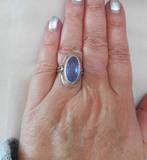 Zilveren antieke ring met blauwe steen maat 17.75 nr.326, Sieraden, Tassen en Uiterlijk, Antieke sieraden, Verzenden, Zilver, Ring