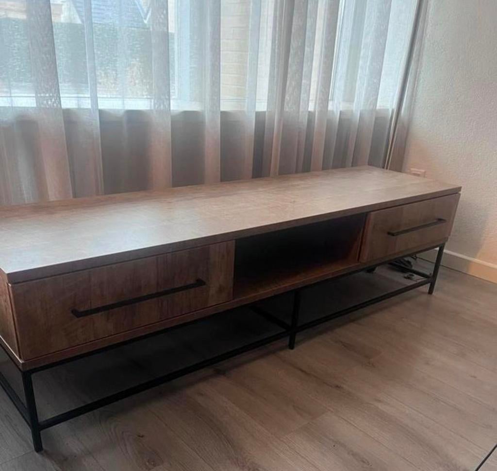 TV Meubel - Hout & Staal, Huis en Inrichting, Kasten | Televisiemeubels, Ophalen, 150 tot 200 cm, Zo goed als nieuw, Minder dan 100 cm