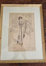 Grote Art Deco prent Parijse mode ingelijst en achter glas, Ophalen of Verzenden