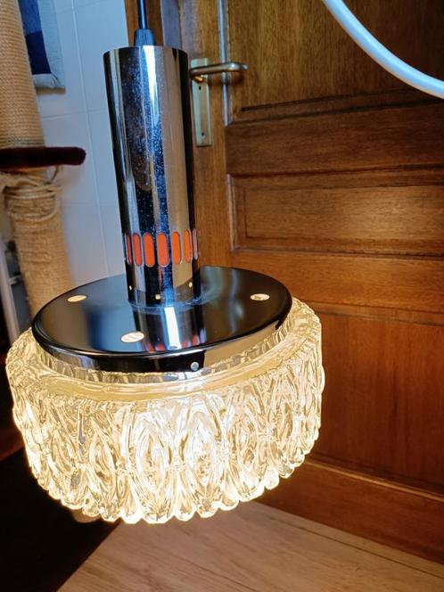 Vintage XL space age Massive hanglamp voor hal of eethoek, Huis en Inrichting, Lampen | Hanglampen, Gebruikt, 50 tot 75 cm, Glas