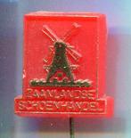 Zaanlandse schoenhandel rood plastic molen speldje ( W_079a), Verzenden, Nieuw, Stad of Land, Speldje of Pin