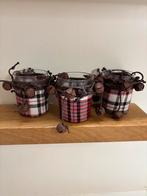 Set van 3 Theelichthouders Plaid met Belletjes, Overige materialen, Ophalen of Verzenden, Zo goed als nieuw, Rood