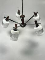 Vintage Kroonluchter, Chroom Met Glas En Hout, België 1970's, Ophalen, Gebruikt, 50 tot 75 cm, Glas