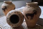 Vintage handgemaakte aardewerk potten vazen drie stuks, Ophalen