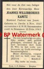 Kanitz Joannes 1857 Zwolle 1942 Brummen -pastoor Joure - 218, Verzamelen, Bidprentjes en Rouwkaarten, Bidprentje, Ophalen of Verzenden
