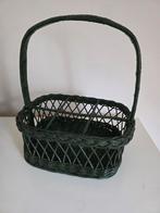 Vintage groene flessenmand wijnrek rieten mand flessen rek, Ophalen of Verzenden, Rechthoekig, Riet