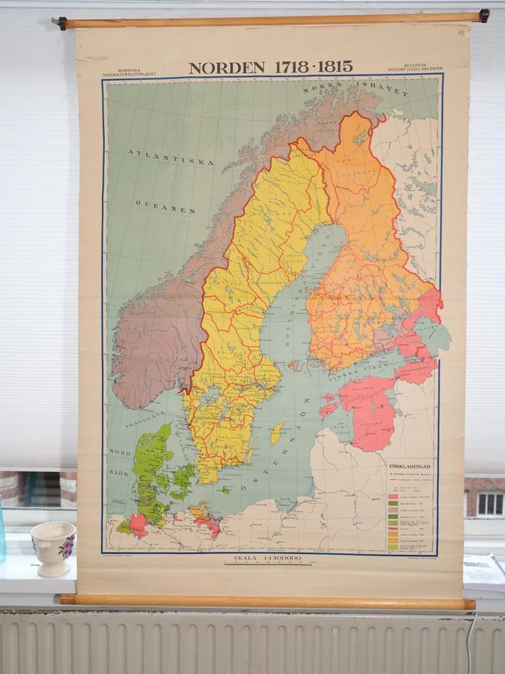 Oude schoolkaart Scandinavië 1718-1815 uit zweden, Antiek en Kunst, Antiek | Schoolplaten, Geschiedenis, Ophalen of Verzenden
