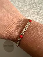 R045/Vintage Griekse Sleutel-meander armband rode steen, Gebruikt, Verzenden, X, Zilver