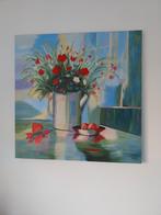 Groot schilderij gieter met bloemen. 1 meter bij 1 meter, Ophalen, 125 cm of meer, Zo goed als nieuw, Schilderij