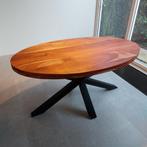 Ovale Acacia Tafel met Spinpoot - 160cm, Huis en Inrichting, 150 tot 200 cm, Ophalen of Verzenden, Zo goed als nieuw, Vijf personen of meer