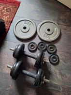 2 x halters gietijzer 10.5 kg per stuk  en 2 x 6 kg schijven, Ophalen of Verzenden, Gebruikt, Halterset