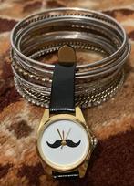 Horloge snor zwart goud asos genuine leather k1902l water, Sieraden, Tassen en Uiterlijk, Overige merken, Leer, Staal, Polshorloge