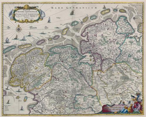Grote landkaart van Groningen door Visscher, Boeken, Atlassen en Landkaarten, Zo goed als nieuw, Landkaart, Wereld, 1800 tot 2000