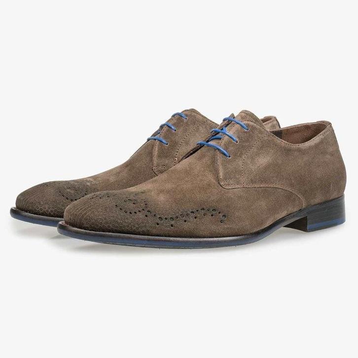Floris van Bommel Kalfssuede  broque veterschoen taupe 43,5, Kleding | Heren, Schoenen, Zo goed als nieuw, Bruin, Ophalen of Verzenden