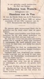 Nunen Johanna 1899 Wintelre 1951, Verzamelen, Ophalen of Verzenden, Bidprentje