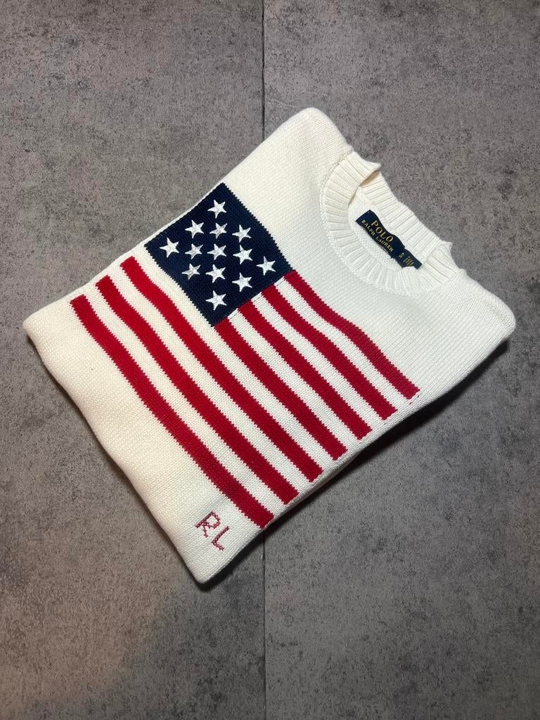 Polo Ralph Lauren Trui met Amerikaanse vlag - Nieuwstaat, Ophalen of Verzenden, Zo goed als nieuw, Maat 46 (S) of kleiner, Wit