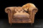 Originele England Chesterfield clubfauteuil, Huis en Inrichting, Fauteuils, Ophalen, Gebruikt, 75 tot 100 cm, Leer