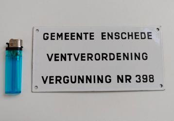 Oud Emaille bord reclamebord VENTVERGUNNING Enschede beschikbaar voor biedingen