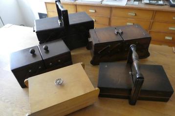 vintage naaidozen hout beschikbaar voor biedingen
