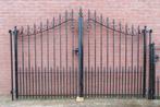 Sierlijke openslaande tuinpoort met looppoort en hekwerk, Tuin en Terras, Ophalen, Gebruikt, 150 tot 200 cm, IJzer