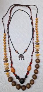Kettingen set van 3 hout oosters, Sieraden, Tassen en Uiterlijk, Kettingen, Ophalen of Verzenden, Zo goed als nieuw, Bruin, Overige materialen