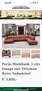 ZGAN Industriële Cognac U-Bank Parijs - 390cm, Huis en Inrichting, Banken | Bankstellen, -, -, Hoekbank, Leer