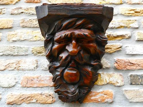 Houtgesneden wandbeeld console van een Zwarte woud bosgeest, Antiek en Kunst, Kunst | Beelden en Houtsnijwerken, Ophalen of Verzenden