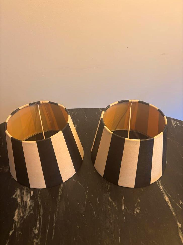 2 Zwart-Witte Lampenkappen, Huis en Inrichting, Lampen | Lampenkappen, Zo goed als nieuw, Minder dan 25 cm, Rond, Zwart, Ophalen of Verzenden