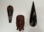 3 handgesneden Maskers - Afrika - Ghana, Antiek en Kunst, Kunst | Beelden en Houtsnijwerken, Ophalen of Verzenden