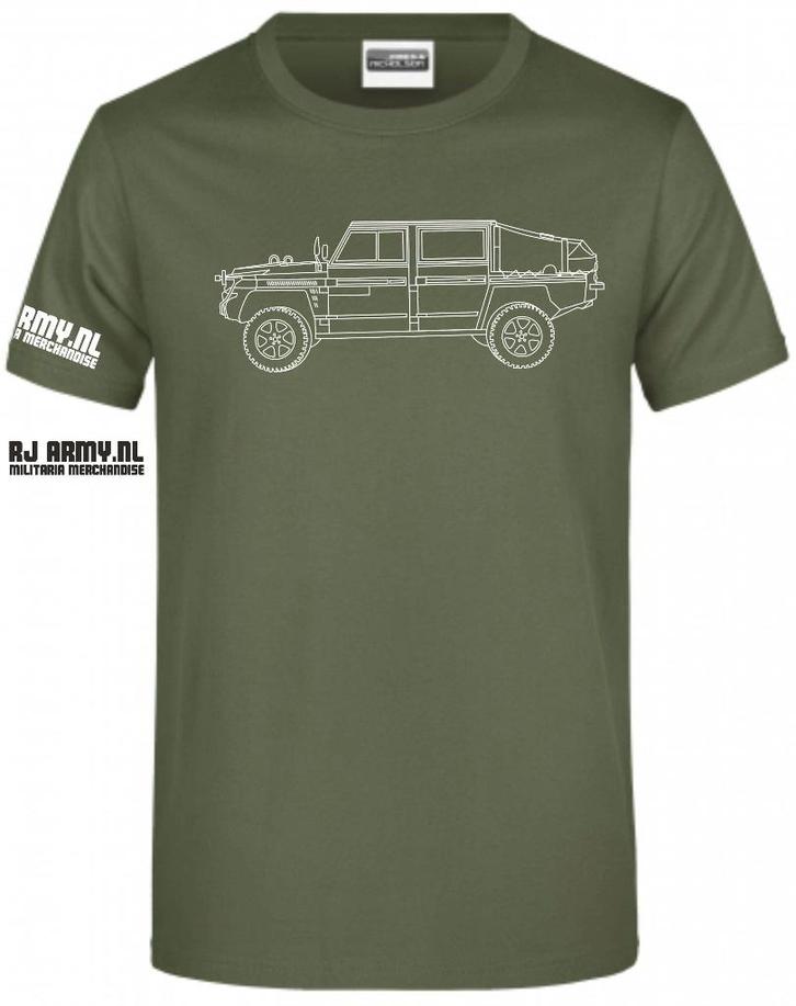 Diverse bedrukte shirts met de Vector defensie voertuigen, Verzamelen, Militaria | Algemeen, Landmacht, Kleding of Schoenen, Nederland