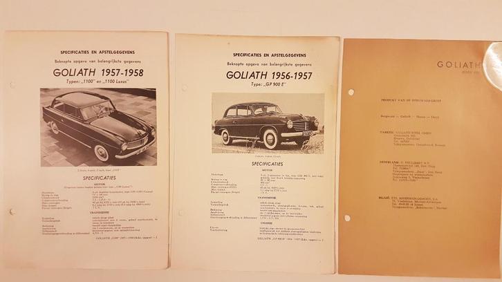   2 x Goliath Olyslager afstelgegevens 1956-1958, Auto diversen, Handleidingen en Instructieboekjes, Ophalen of Verzenden