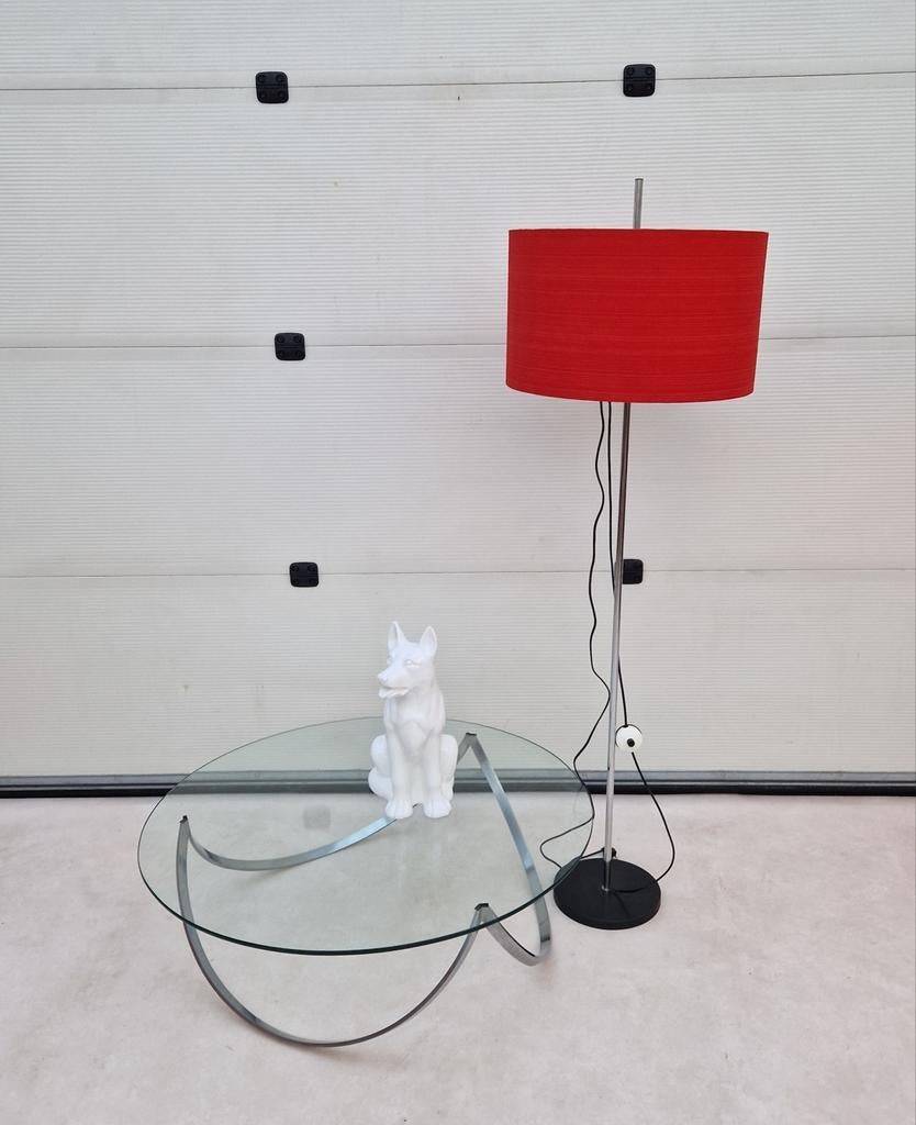 Vintage Space Age glazen salontafel tafel, metalen onderstel, Huis en Inrichting, Tafels | Salontafels, Ophalen, Gebruikt, 50 tot 100 cm