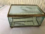 Mooie glazen Vintage geslepen sieradendoosje glas met vogels, Ophalen of Verzenden