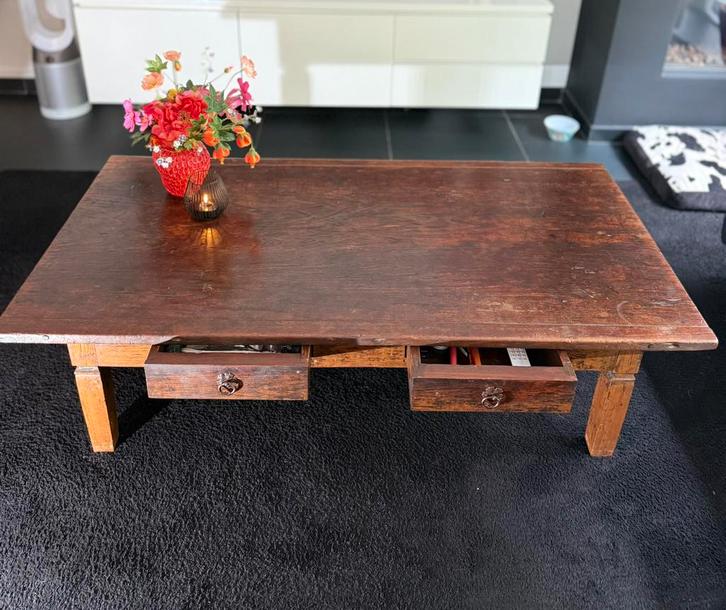 Antieke eikenhouten salontafel, Huis en Inrichting, Tafels | Salontafels, Zo goed als nieuw, Minder dan 50 cm, 50 tot 100 cm, Rechthoekig